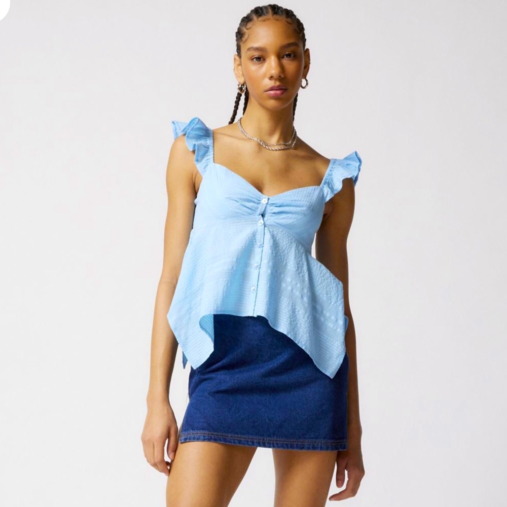 Ruffle Sleeve Babydoll Top in Powder Blue
